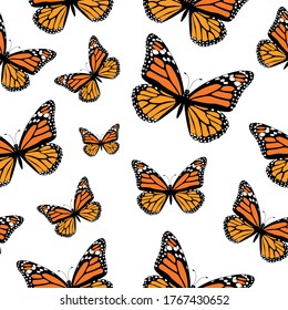 Seamless pattern of vector illustrations of the fire butterfly danaida