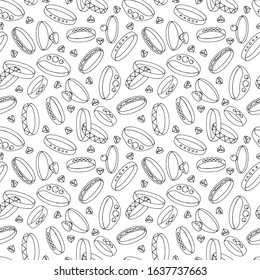 seamless pattern, vector illustrations, jewelry set in black and white, wrapping paper, wedding background, wallpaper ornament, coloring book