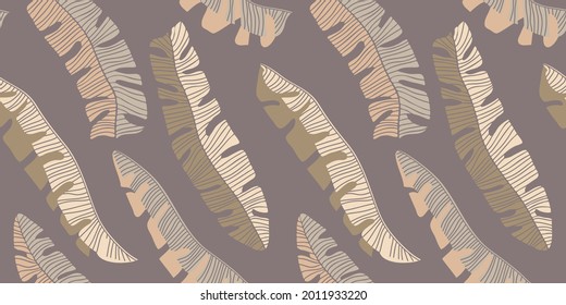 Seamless pattern. Vector image. Banana leaves on a dark background. Vintage background. 