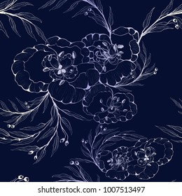 Seamless pattern. Vector image. Flowers and branches of plants - a decorative composition.  Use printed materials, signs, items, websites, maps, posters, postcards, packaging.