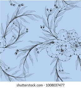 Seamless pattern. Vector image. Flowers and branches of plants - a decorative composition.  Use printed materials, signs, items, websites, maps, posters, postcards, packaging.