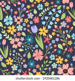 seamless pattern, vector image of flowers and leaves. elegant pastel colors 