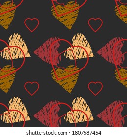 Seamless pattern. Vector image of heart-shaped figures on a black background. EPS10