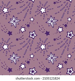 Seamless pattern. Vector image. Stars and comets on a pink background. Doodles. Hand-drawn illustration.