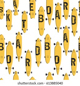 Seamless pattern with vector images skateboards, isolated on white background, wrapping skateboards
