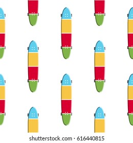 Seamless pattern with vector images skateboards, isolated on white background, wrapping skateboards