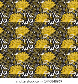 Seamless pattern vector. Indonesian batik motif with peacock illustration