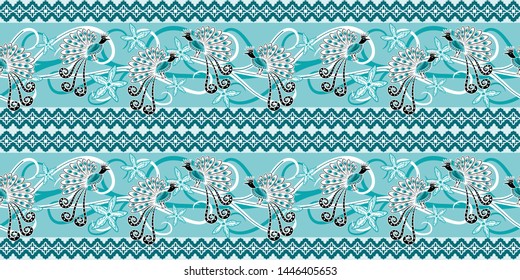 Seamless pattern vector. Indonesian batik motif with peacock illustration,