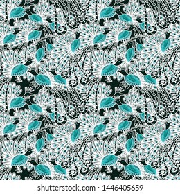 Seamless pattern vector. Indonesian batik motif with peacock illustration,