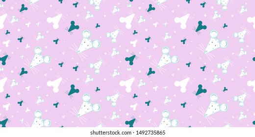 Seamless pattern vector kawaii funny cute rat mice symbol of the year for Christmas. Stylized faetastic character for print or background