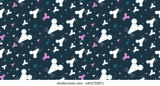 Seamless pattern vector kawaii funny cute rat mice symbol of the year for Christmas. Stylized faetastic character for print or background