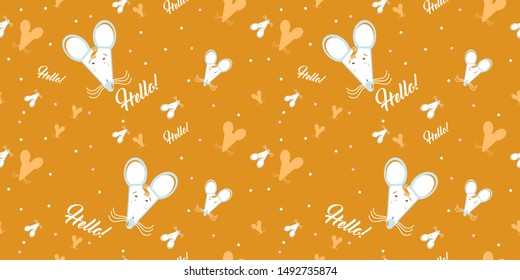 Seamless pattern vector kawaii funny cute rat mice symbol of the year for Christmas. Stylized faetastic character for print or background