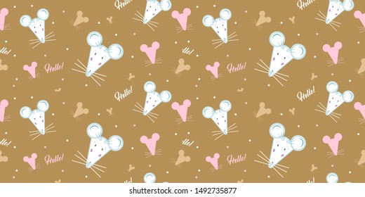 Seamless pattern vector kawaii funny cute rat mice symbol of the year for Christmas. Stylized faetastic character for print or background