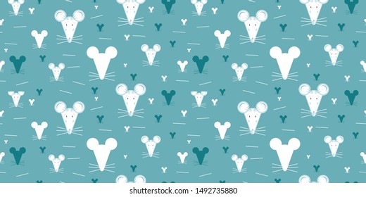 Seamless pattern vector kawaii funny cute rat mice symbol of the year for Christmas. Stylized faetastic character for print or background
