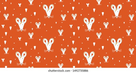 Seamless pattern vector kawaii funny cute rat mice symbol of the year for Christmas. Stylized faetastic character for print or background