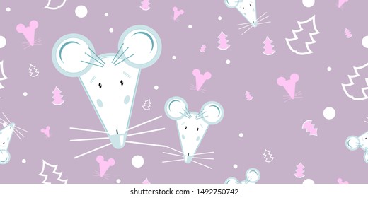 Seamless pattern vector kawaii funny cute rat mice symbol of the year for Christmas for kids