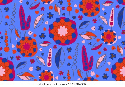 Seamless pattern vector with leaves and flowers. Floral ornament. Vector illustration