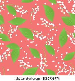 Seamless Pattern with Vector Lilies. Cute Flower Background with Lily of the Valley. White Bells with Green Leaves. Seamless Pattern with May Lilies for Tile, Wedding, Fabric, Textile, Cloth Printing.