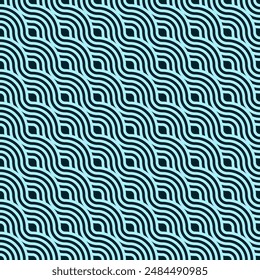 Seamless pattern vector The line styles change. Dark green and light blue water waves