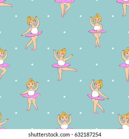 Seamless pattern of vector with little cute ballerinas. Illustration can be used for cover, card, background for poster, fabrics, wallpaper, logo for school dance or studio