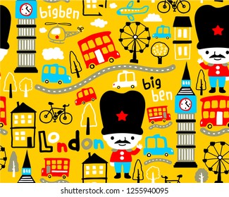 Seamless pattern vector of London city elements cartoon