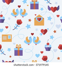 Seamless pattern. Vector. Love, romance, letter, gift.