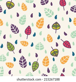 Seamless pattern in vector made of leaves and drops . Seamless pattern can be used for pattern fills, wallpapers, web page backgrounds. 