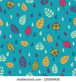 Seamless pattern in vector made of leaves and drops . Seamless pattern can be used for pattern fills, wallpapers, web page backgrounds. 