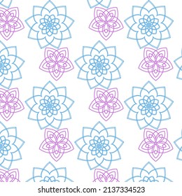 Seamless pattern vector mandala of pink, blue, flowers. Ethnic drawing.