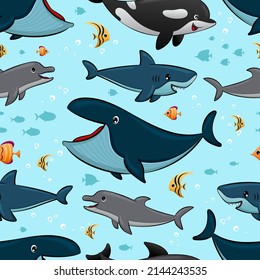 Seamless pattern vector of marine animals cartoon