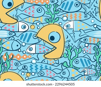 seamless pattern vector of marine animals cartoon