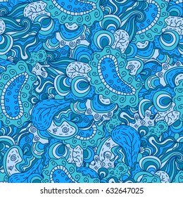 Seamless pattern. Vector marine ornament. Tiling. Sea design for your clothes, textile, print, scrapbooking, book cover etc.