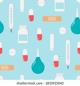 Nahtloses Muster in Vektorgrafik - Medizinisches Set Nahtlose Muster kann für Muster-Füllungen, Bildschirmhintergründe, Webseiten-Hintergründe verwendet werden.