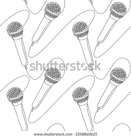 Seamless pattern vector. Microphone line continuous drawing. Background illustration. Graphic design, print, banner, card, brochure, poster, wallpaper. Music, radio, audio broadcast, media, concert.