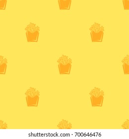 Seamless pattern vector minimalist French fries on yellow background