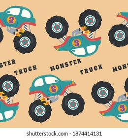 seamless pattern vector of monster truck cartoon, Creative vector childish background for fabric, textile, nursery wallpaper, card, poster and other decoration.