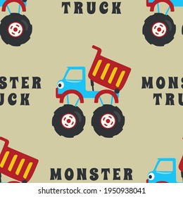Seamless pattern vector of monster truck with cartoon style, Creative vector childish background for fabric textile, nursery background, baby clothes, poster, wrapping paper and other decoration.