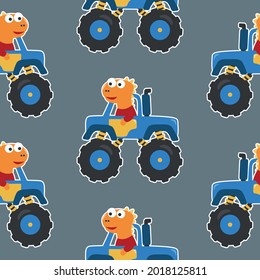 Seamless pattern vector of monster truck and  with cartoon style, Creative vector childish background for fabric textile, nursery background, baby clothes, poster, wrapping paper and other decoration.