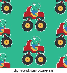 Seamless pattern vector of monster truck with cartoon style, Creative vector childish background for fabric textile, nursery background, baby clothes, poster, wrapping paper and other decoration.