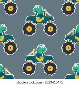 Seamless pattern vector of monster truck with cartoon style, Creative vector childish background for fabric textile, nursery background, baby clothes, poster, wrapping paper and other decoration.