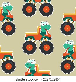 Seamless pattern vector of monster truck with cartoon style, Creative vector childish background for fabric textile, nursery background, baby clothes, poster, wrapping paper and other decoration.