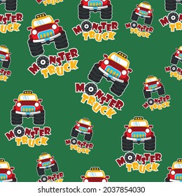 seamless pattern vector of monster truck cartoon, Creative vector childish background for fabric, textile, nursery wallpaper, card, poster and other decoration.