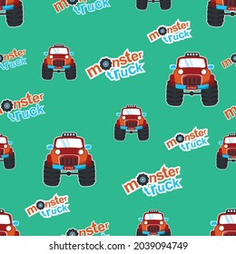 seamless pattern vector of monster truck cartoon, Creative vector childish background for fabric, textile, nursery wallpaper, card, poster and other decoration.