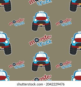 seamless pattern vector of monster truck cartoon, Creative vector childish background for fabric, textile, nursery wallpaper, card, poster and other decoration.