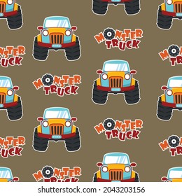 seamless pattern vector of monster truck cartoon, Creative vector childish background for fabric, textile, nursery wallpaper, card, poster and other decoration.