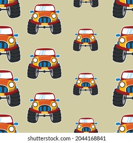 seamless pattern vector of monster truck cartoon, Creative vector childish background for fabric, textile, nursery wallpaper, card, poster and other decoration.