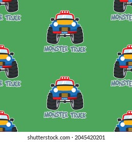 seamless pattern vector of monster truck cartoon, Creative vector childish background for fabric, textile, nursery wallpaper, card, poster and other decoration.