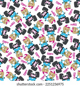 Seamless pattern vector of monster truck with little bear driver. Creative vector childish background for fabric textile, nursery background, baby clothes, wrapping paper and other decoration.