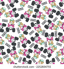 Seamless pattern vector of monster truck with little bear driver. Creative vector childish background for fabric textile, nursery background, baby clothes, wrapping paper and other decoration.