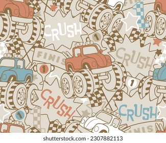 Seamless pattern vector of monster truck cartoon